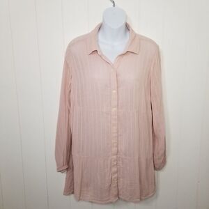 Style & Co Top Women's 1X Pink Fairy Whimsical Gauzy Long Sleeve Button Up